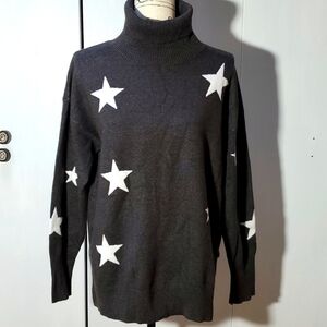 Boutique- Womens Dark Gray W/ White Stars Sweater Cozy Mod Sz.Large